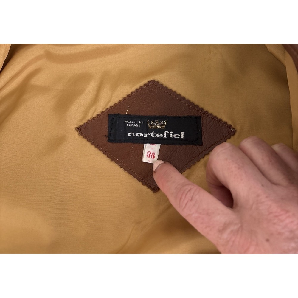 Vintage Cortefiel Leather Bomber Jacket Mens 38 Caramel Brown Soft Gangster - Picture 7 of 14